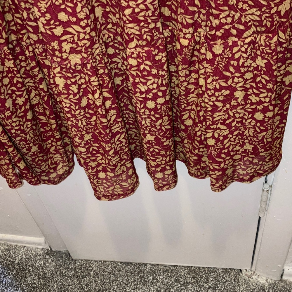 Torrid Burgundy and Gold Floral LS Farmhouse Dress Torrid Size 0 - Picture 4 of 6